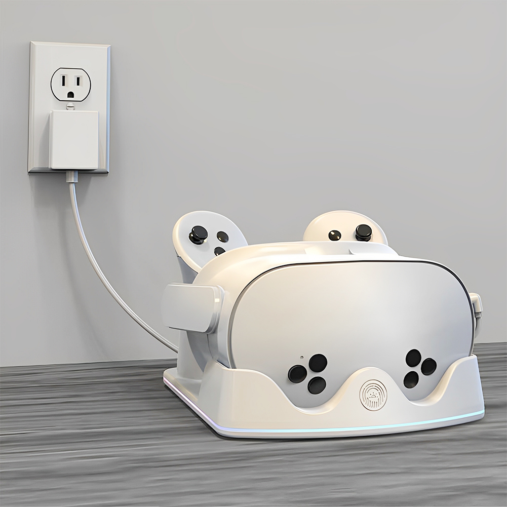 Controller Charging Stand - メタクエスト3S VR充電ステーション用充電ドック、RGBライト付きヘッドセットディスプレイスタンドとコントローラーマウントコントローラーホルダー