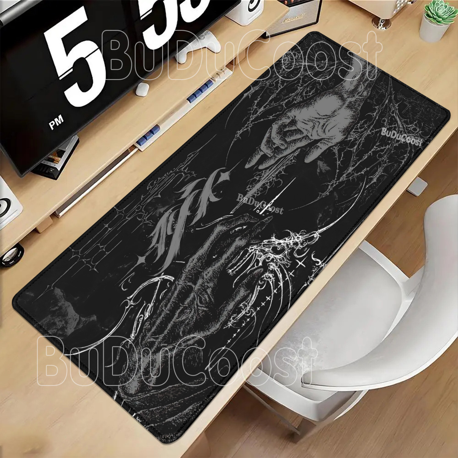 Esports Gaming Table - 漫画黒白パターンアートマウスパッドゲーム用滑り止めeスポーツキーボードプレイマットアニメかわいい女の子HD印刷オーバーロックデスクマット