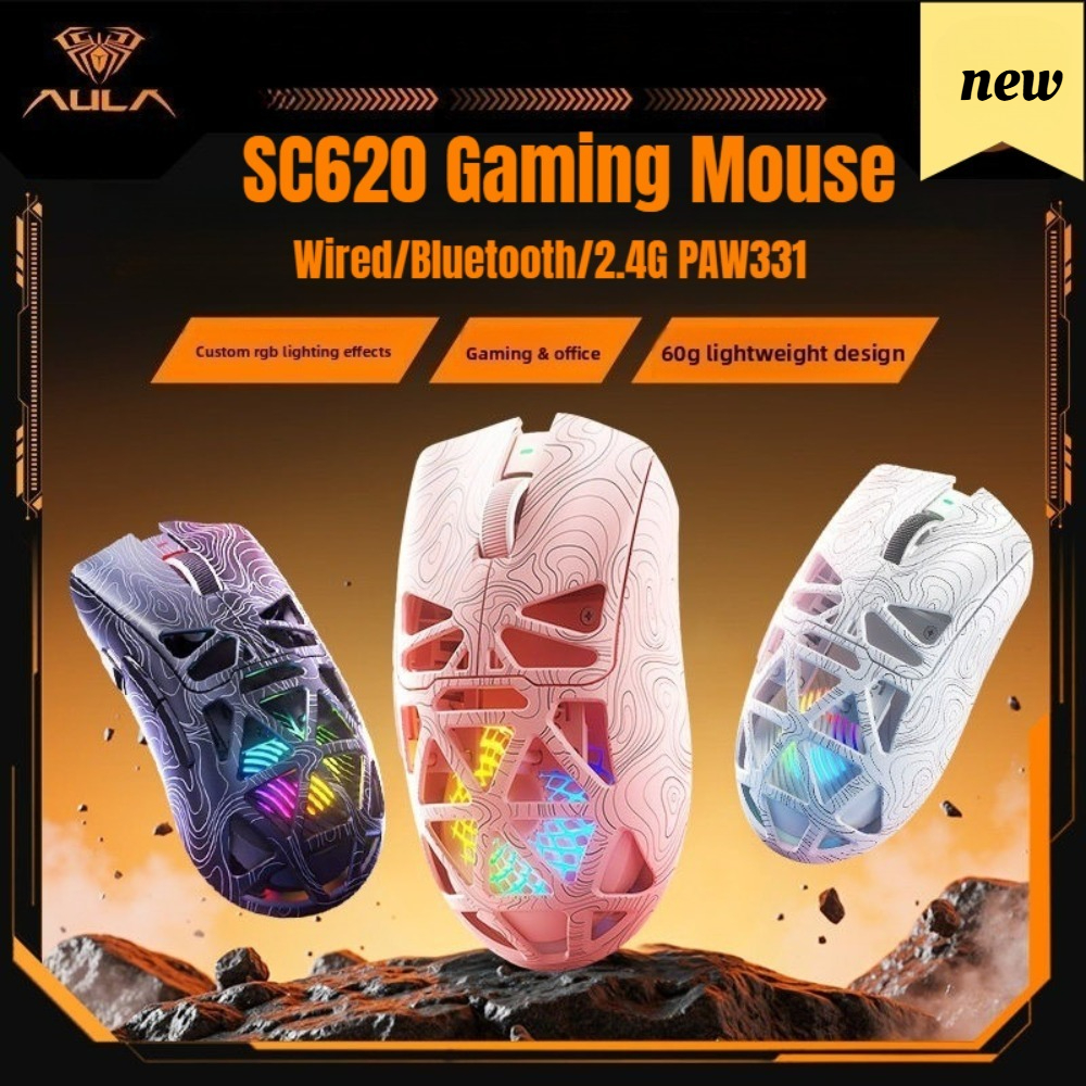 Esports Gaming Mouse Weight Adjustable - AULA SC620 ゲーミングマウス 有線/Bluetooth/2.4G PAW3311 軽量