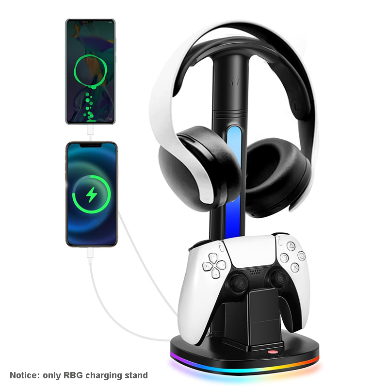 Controller Charging Stand - コントローラー用充電ステーション,rgbヘッドフォンスタンド,充電器ホルダー,2つのUSBポート,ps5および4用ヘッドセットスタンド,xboxシリーズxおよびsスイッチ