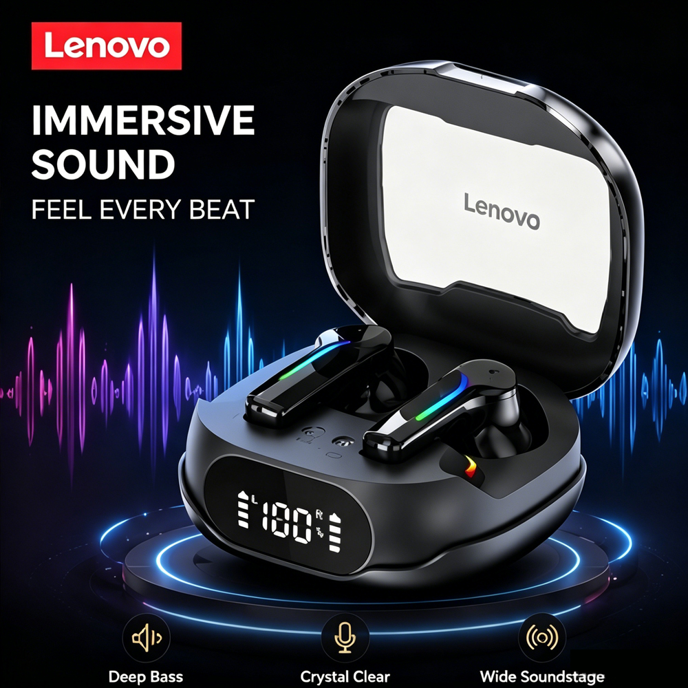Esports Gaming Setup - Lenovo TG101 ゲーミングヘッドセット Bluetooth6.0 ワイヤレスイヤホン 低遅延ノイズリダクション