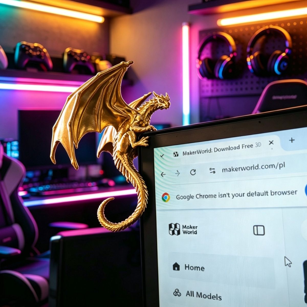 Esports Gaming Setup - クールなドラゴンの寝そべりフィギュアモニター装飾品、ユニークなゲーミングデスクトップアクセサリー、eスポーツセットアップ用