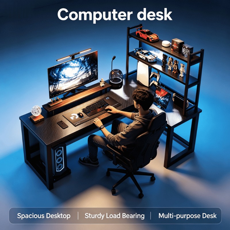 Esports Gaming Table - 高さ調節可能なL字型コーナーコンピューターゲーミングデスク、ホームオフィス学習用本棚収納、複数のスタイル、eスポーツテーブル