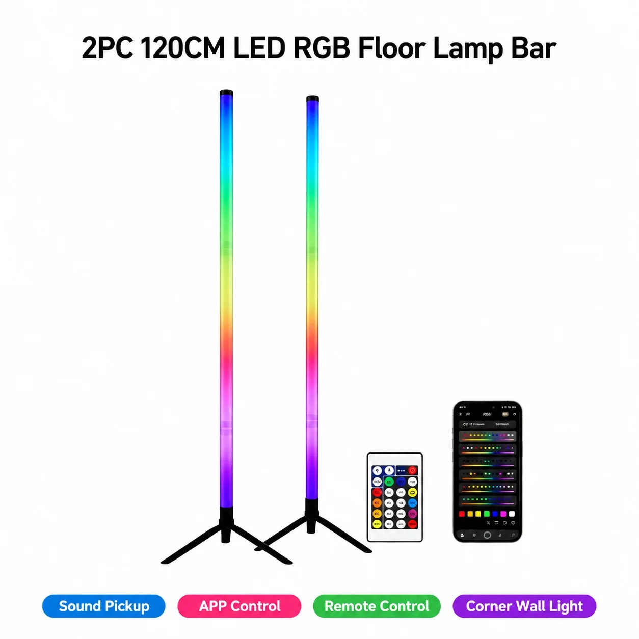 120CM RGBコーナーフロアランプ、サウンドピックアップ - Esports Gaming Setup のレビューと価格