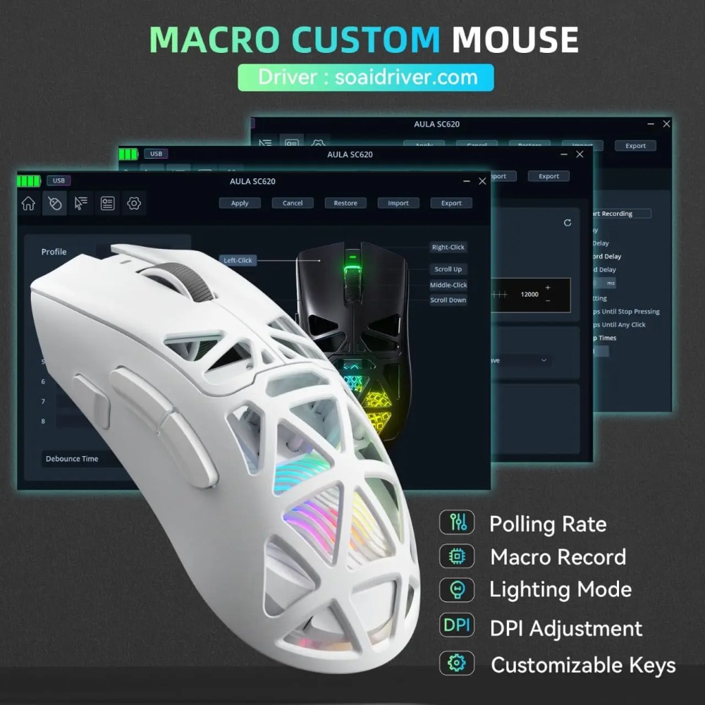 AULA SC620 ゲーミングマウス 有線/Bluetoo - Esports Gaming Mouse Weight Adjustable のレビューと価格