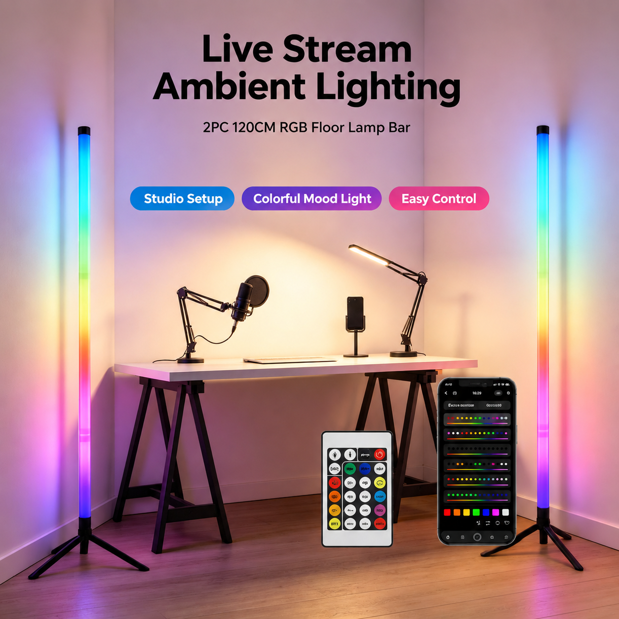 120CM RGBコーナーフロアランプ、サウンドピックアップ - Esports Gaming Setup のレビューと価格