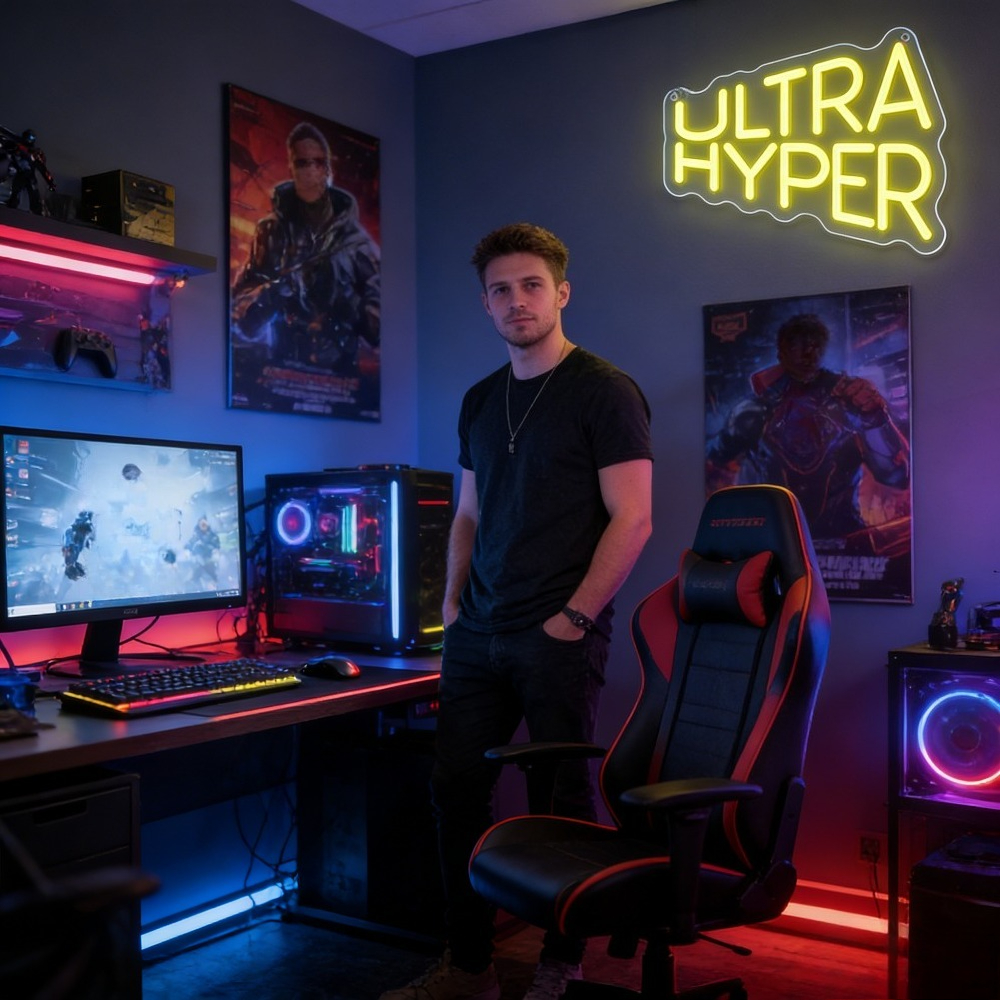 超ハイパーネオンサインLEDウォールアート、ゲーミングルーム - Esports Gaming Setup のレビューと価格
