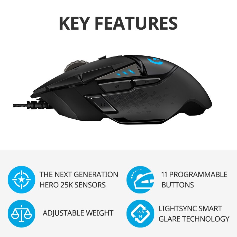 オリジナル ロジクール G502 HERO LIGHTSPE - Esports Gaming Mouse Weight Adjustable のレビューと価格
