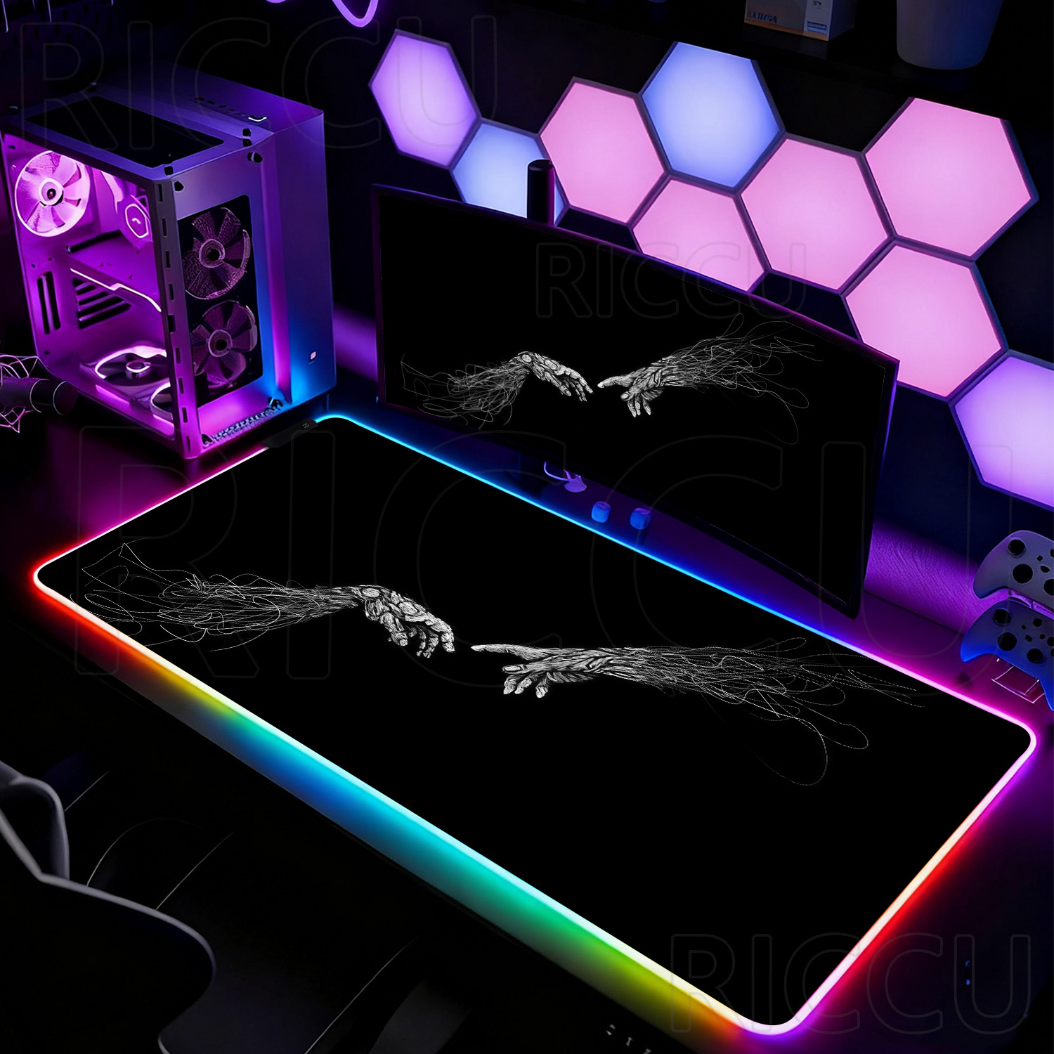 RGB XXL HD大型黒白ゴシックハンドマウスパッドPCゲ - Esports Gaming Setup のレビューと価格