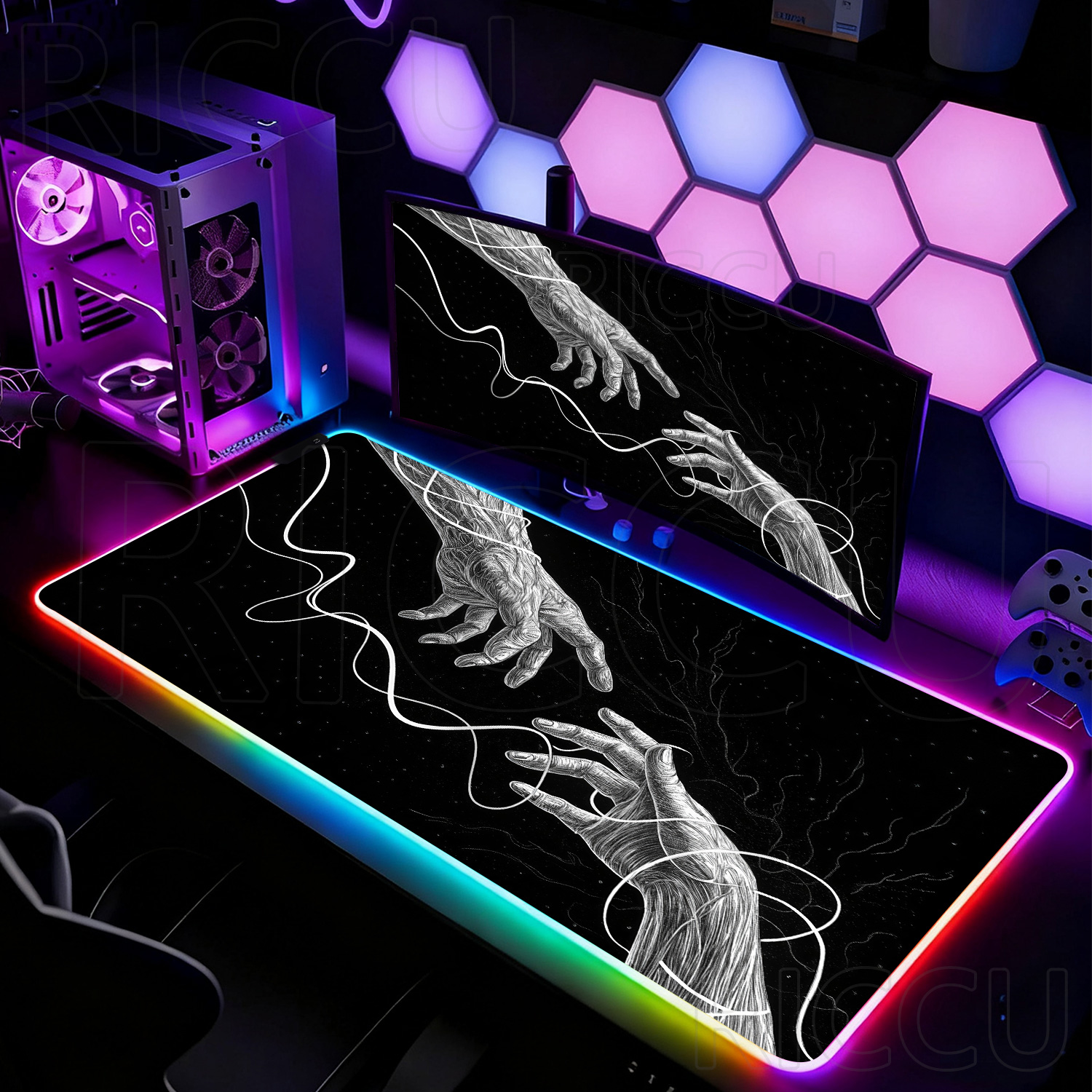 RGB XXL HD大型黒白ゴシックハンドマウスパッドPCゲ - Esports Gaming Setup のレビューと価格